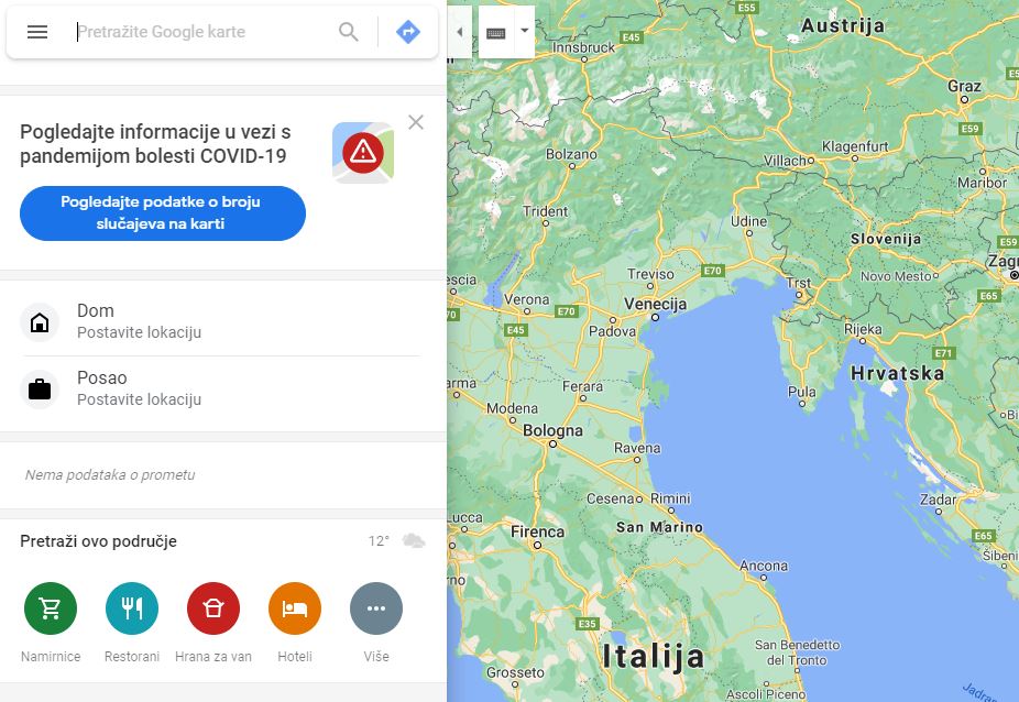 planer putovanja - google maps